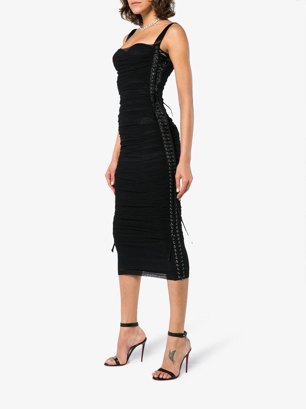 Dolce & Gabbana Ruched Lace-up Dress - Black | ModeSens