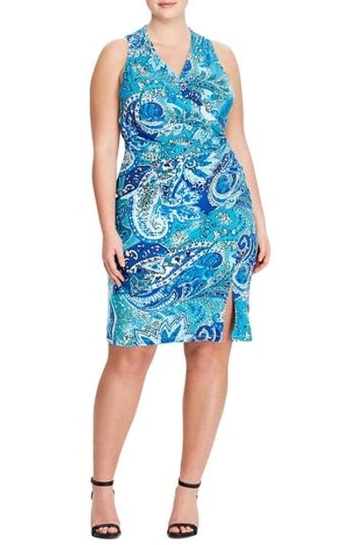Shop Lauren Ralph Lauren Harkins Petra Sheath Dress In Turquoise-royal-multi