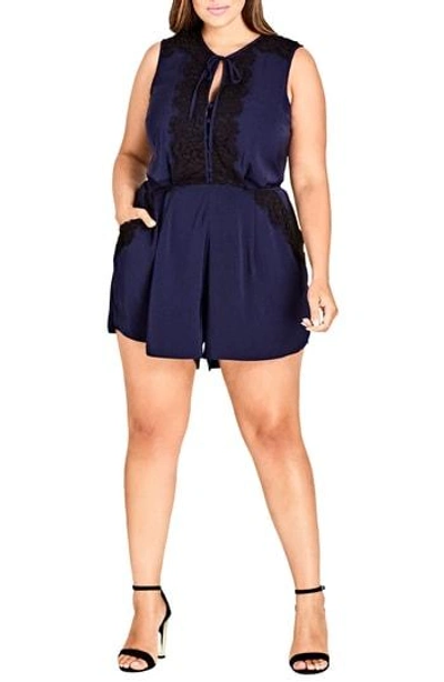 Shop City Chic Lace Dream Playsuit In Navy