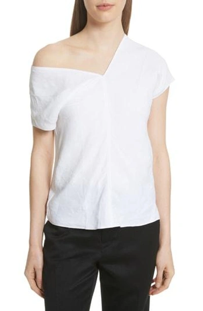 Shop Helmut Lang One-shoulder Linen Blend Top In Optic White