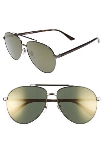 Shop Gucci 61mm Aviator Sunglasses - Gold/ Ruthenium