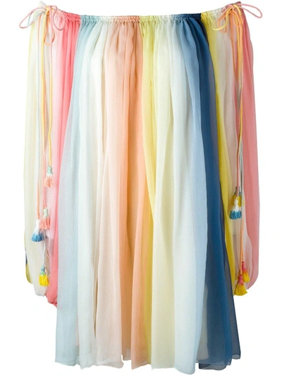 Shop Chloé 'rainbow' Striped Off-the-shoulder Dress