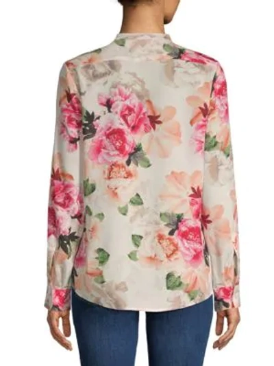 Shop Calvin Klein Long Sleeve Gingham Floral Shirt In Nectar