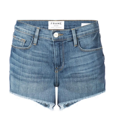 Shop Frame Blue Denim Fray Shorts