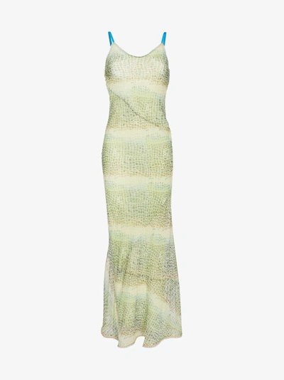 Shop Acne Studios Silk Crocodile Pattern Dress In Green