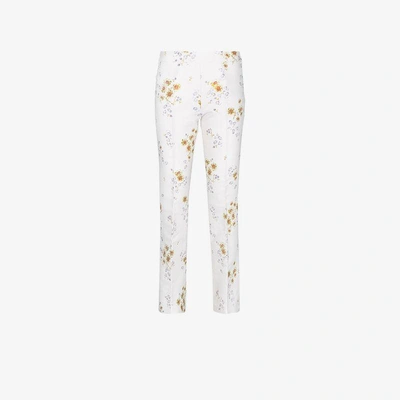 Shop Giambattista Valli Cotton Blend Floral Trousers In White