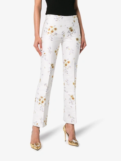 Shop Giambattista Valli Cotton Blend Floral Trousers In White