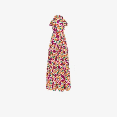 Shop Borgo De Nor Silk Floral High Neck Maxi Dress In Multicolour