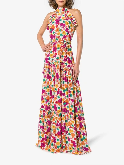 Shop Borgo De Nor Silk Floral High Neck Maxi Dress In Multicolour