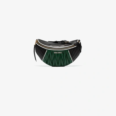 Shop Miu Miu Black And Green Two-tone Matelassé Leather Belt Bag