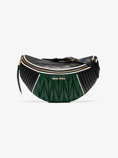 Shop Miu Miu Black And Green Two-tone Matelassé Leather Belt Bag