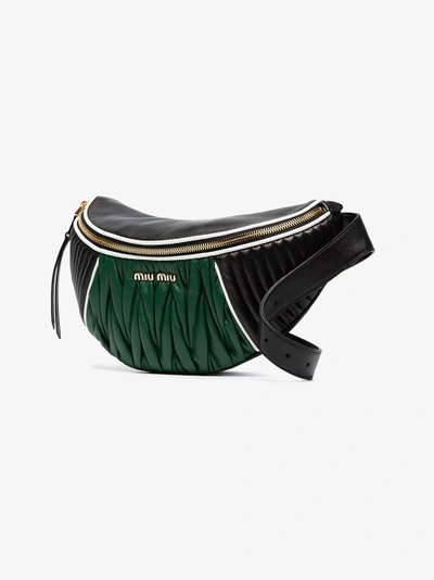 Shop Miu Miu Black And Green Two-tone Matelassé Leather Belt Bag