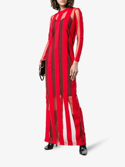 Shop Marques' Almeida Marques'almeida Sheer Stripe Maxi Dress In Red