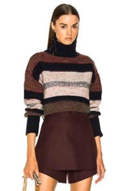 Shop Chloé Chloe Color Block Tweed Turtleneck Sweater In Blue,red