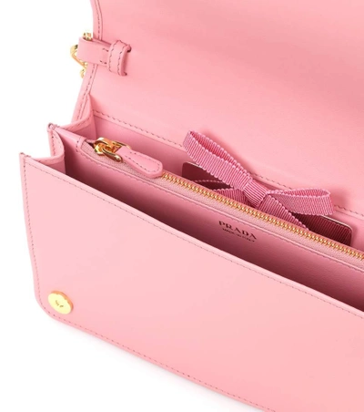 Shop Prada Leather And Raffia Shoulder Bag In Pink