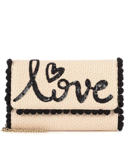 Shop Dolce & Gabbana Embellished Raffia Shoulder Bag