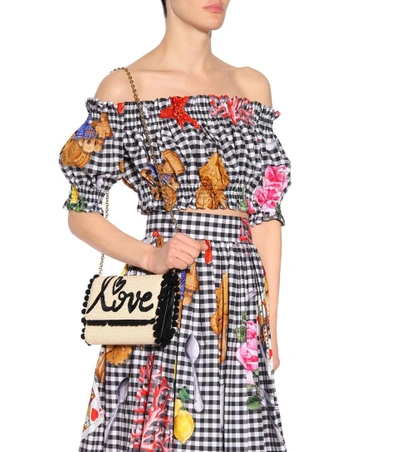 Shop Dolce & Gabbana Embellished Raffia Shoulder Bag