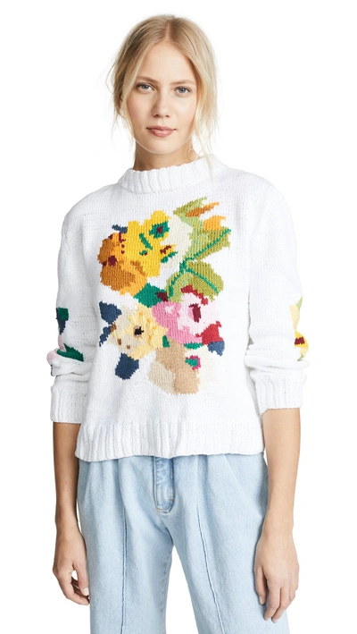 Shop Smythe Floral Intarsia Crew Sweater In White Multi