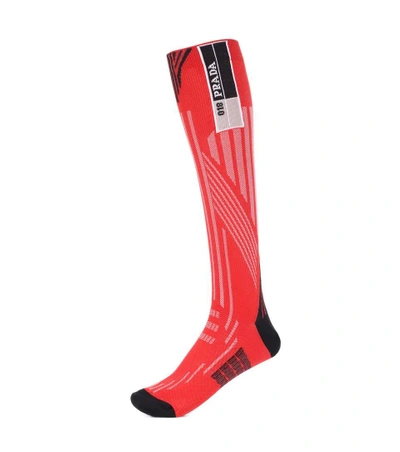 Shop Prada Logo Socks In Red