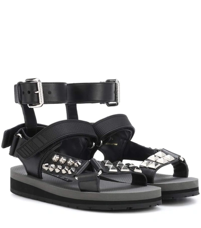 Shop Prada Studded Leather Sandals In Black