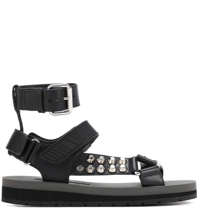 Shop Prada Studded Leather Sandals In Black