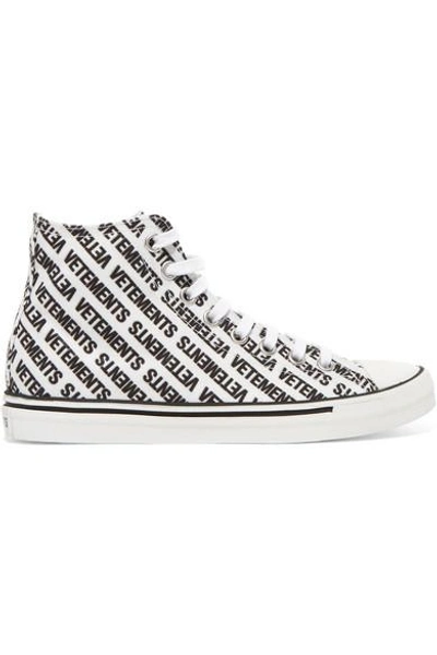 Shop Vetements Logo-print Canvas High-top Sneakers In White