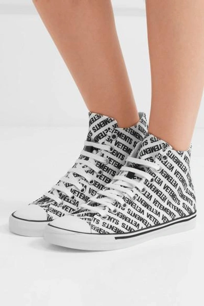Shop Vetements Logo-print Canvas High-top Sneakers In White