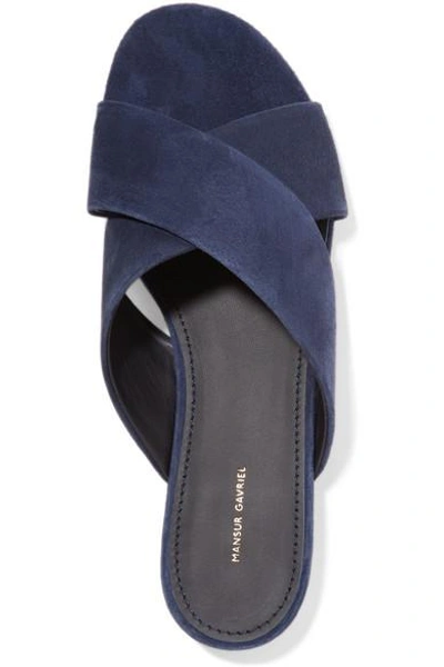 Shop Mansur Gavriel Suede Mules In Navy