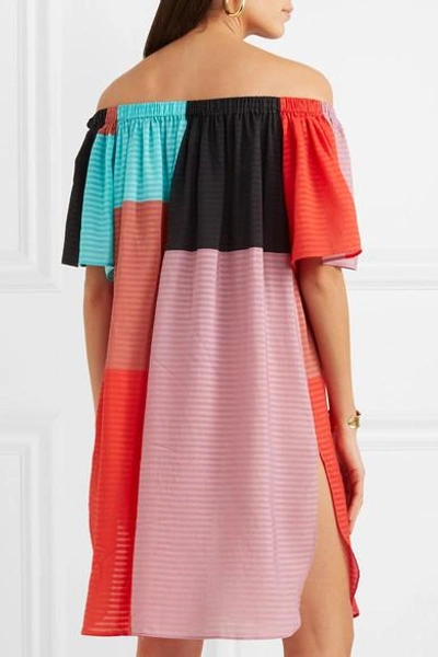 Shop Mara Hoffman Lula Off-the-shoulder Seersucker Dress In Pink