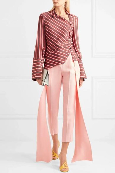 Shop Hellessy Wyatt Asymmetric Striped Silk And Cotton-blend Blouse In Red