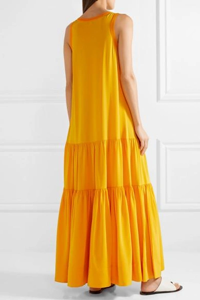 Shop Elizabeth And James Hazel Tiered Silk-satin Maxi Dress In Saffron
