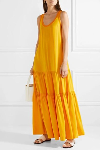 Shop Elizabeth And James Hazel Tiered Silk-satin Maxi Dress In Saffron