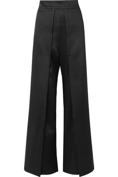 Shop Sid Neigum Layered Satin Straight-leg Pants In Black