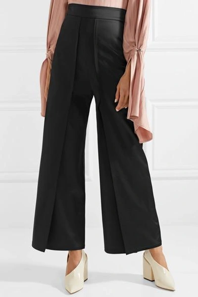 Shop Sid Neigum Layered Satin Straight-leg Pants In Black