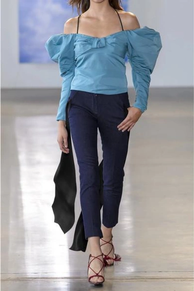 Shop Hellessy Smith Silk-satin Paneled High-rise Straight-leg Jeans In Dark Denim