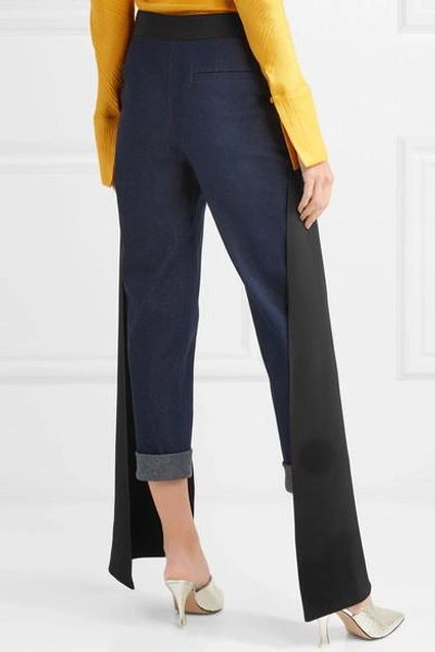 Shop Hellessy Smith Silk-satin Paneled High-rise Straight-leg Jeans In Dark Denim