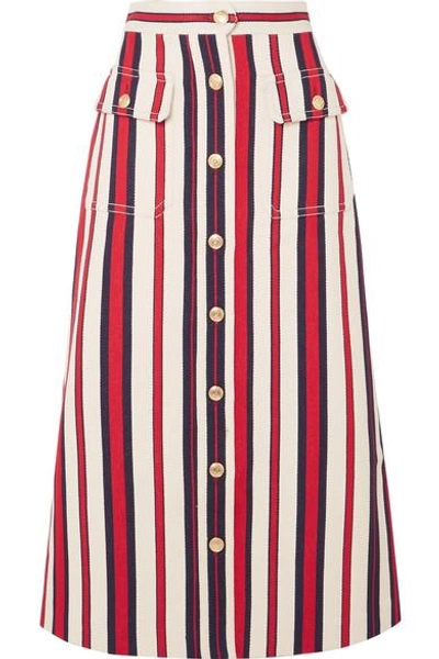 Shop Gucci Striped Denim Midi Skirt