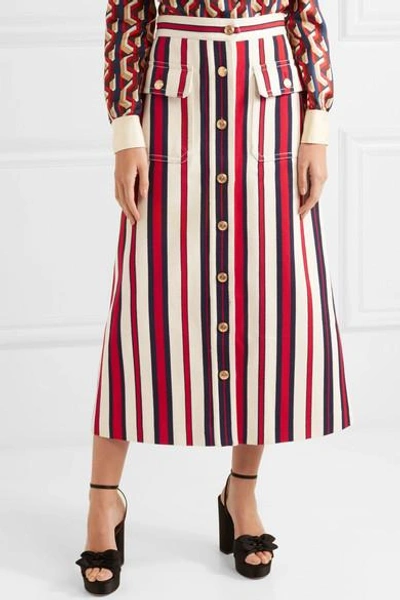 Shop Gucci Striped Denim Midi Skirt