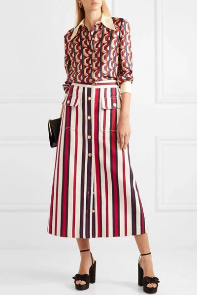 Shop Gucci Striped Denim Midi Skirt