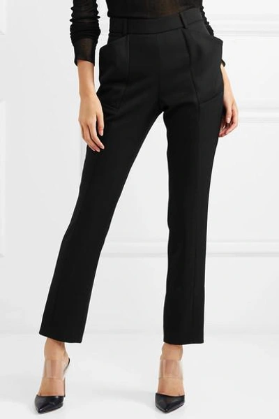 Shop Mugler Wool-crepe Slim-leg Pants In Black