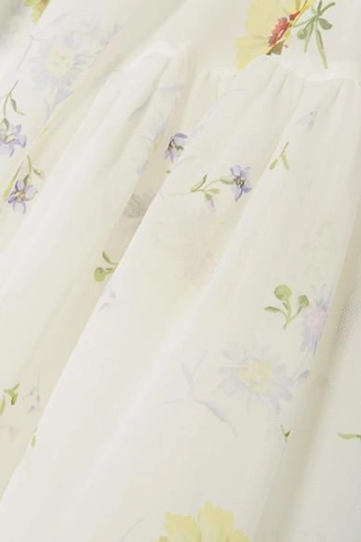 Shop Giambattista Valli Ruffled Floral-print Silk-chiffon Blouse In Ivory