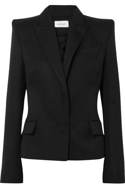 Shop Mugler Wool-crepe Blazer In Black