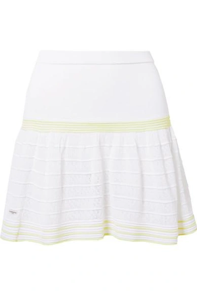 Shop L'etoile Sport Striped Pointelle-knit Tennis Skirt In White