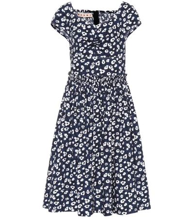 Shop Marni Floral-printed Cotton Dress In Blue