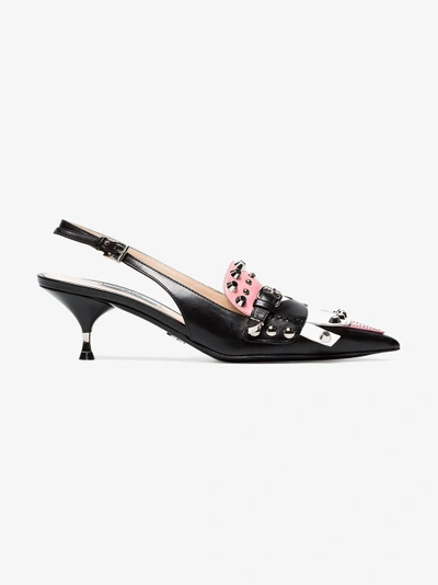 Shop Prada Studded Fringe Pumps In Black