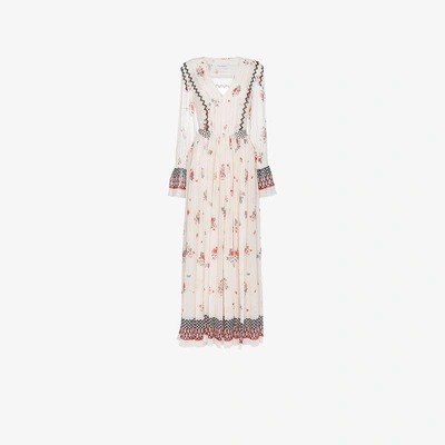 Shop Philosophy Di Lorenzo Serafini V-neck Floral Print Pleated Dress In Nude&neutrals