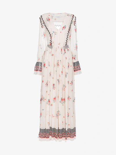 Shop Philosophy Di Lorenzo Serafini V-neck Floral Print Pleated Dress In Nude&neutrals
