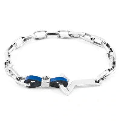 Shop Anchor & Crew Royal Blue Frigate Anchor Silver & Flat Leather Bracelet