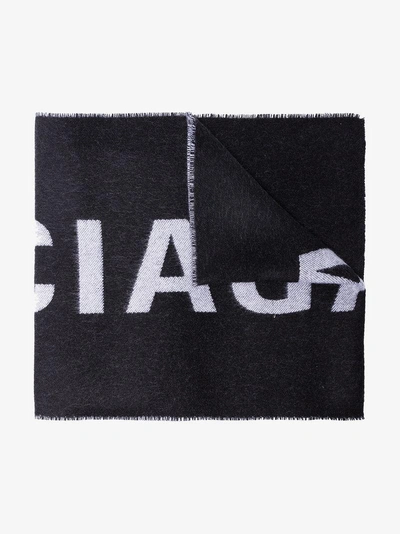 Shop Balenciaga Black Large Logo Wool Scarf
