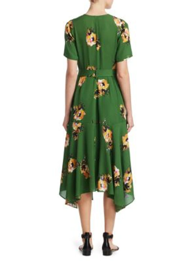 Shop A.l.c Cora Short-sleeve Floral Silk Wrap Dress In Cactus Saffron
